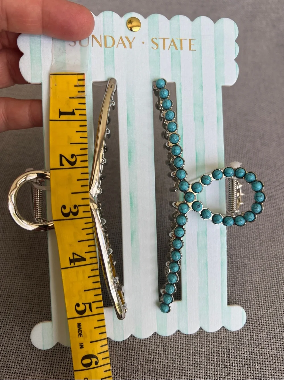 Sunday State Large Metal Claw Jaw hair clip Silver Turquoise Beads Encrusted 2